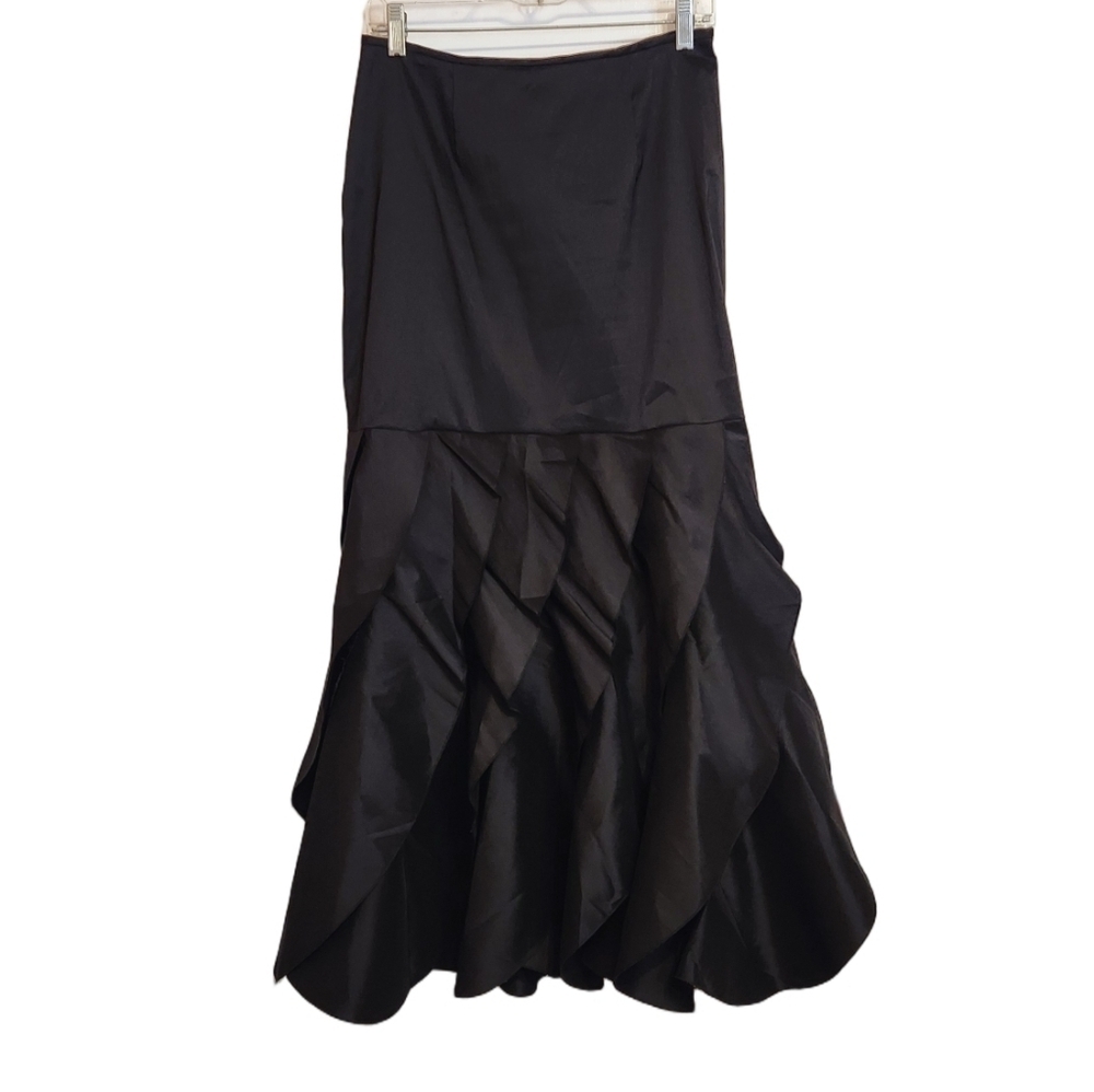 KM Collections Black Ruffle 90s Minimalist Maxi Mermaid Skirt Size 8